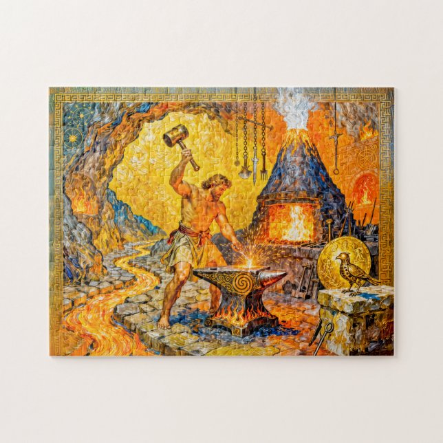 Hephaestus in Forge with Hammer, Anvil, Volcano Fu Jigsaw Puzzle (Horizontal)