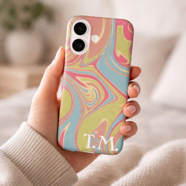 Her Birthday Gift Pink & Green Marble Monogram  Case-Mate iPhone Case (Creator Uploaded)
