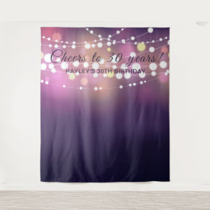 Her Birthday Photo Backdrop String Lights Purple Tapestry