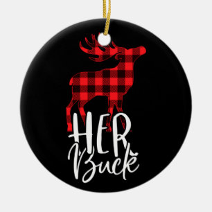 Her Buck His Doe Christmas Couple Matching Pajama Ceramic Ornament