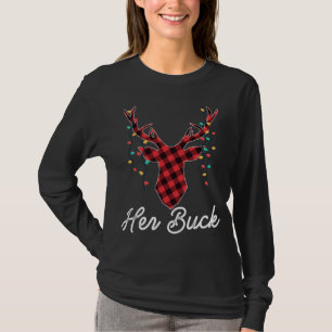 Her Buck Reindeer Red Plaid Christmas Pajama Match T-Shirt