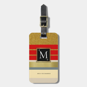 her chic monogram with elegant stripes travel luggage tag