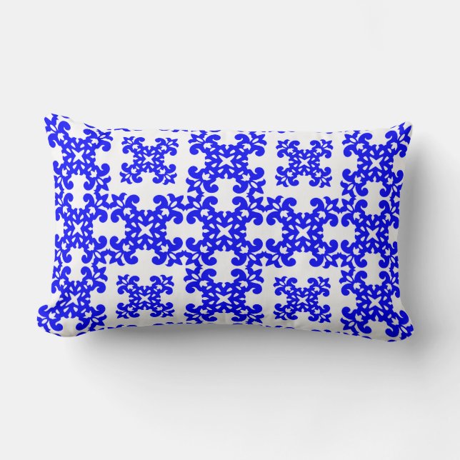 Her Cute Girly Style Blue & White Damask Girls Lumbar Cushion (Front)