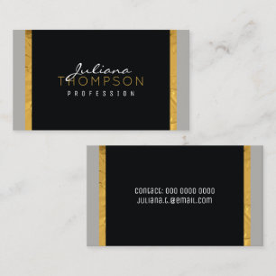 her elegant black, gold and grey luxe business card