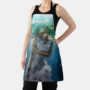 Her Emerald Curls - Mermaid Hovering Underwater Apron