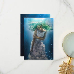 Her Emerald Curls - Mermaid Hovering Underwater Thank You Card