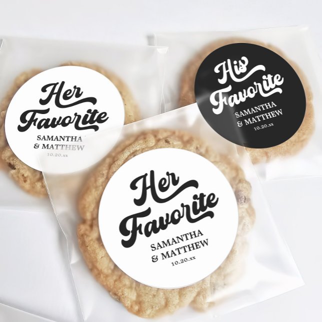 Her Favourite Black and White Disco Wedding Classic Round Sticker (Creator Uploaded)