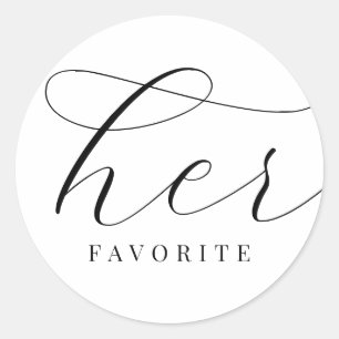 Her Favourite Black White Elegant Minimal Bride Classic Round Sticker