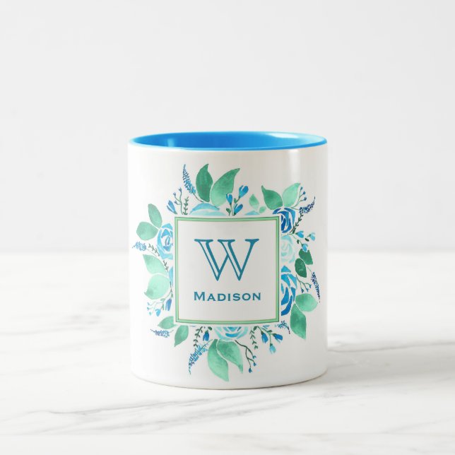 Her Favourite Blue Rose Monogram Mug (Center)