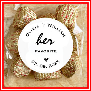 Her Favourite His Favourite Wedding Favours Heart Classic Round Sticker