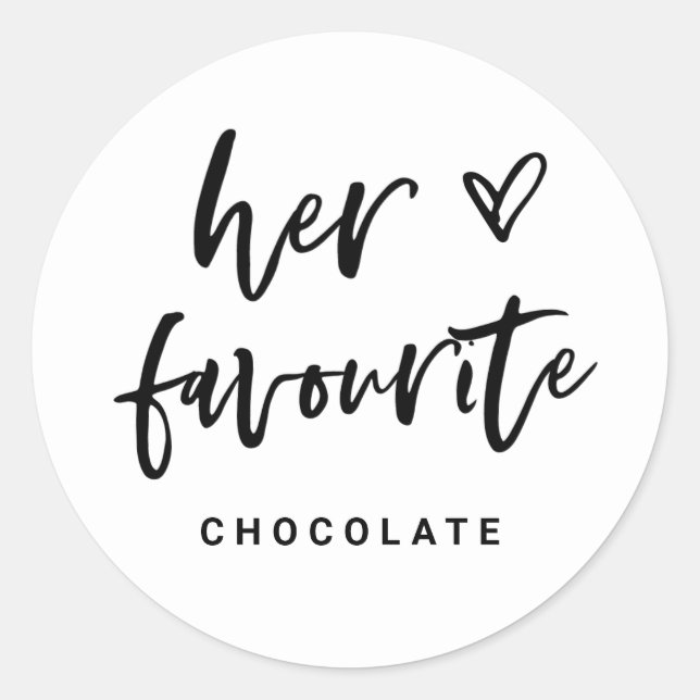Her Favourite | Modern Casual Script and Heart Classic Round Sticker (Front)