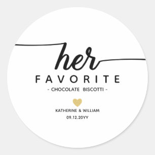 Her Favourite Modern Script Wedding Date favour Classic Round Sticker
