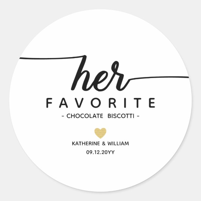 Her Favourite Modern Script Wedding Date favour Classic Round Sticker (Front)