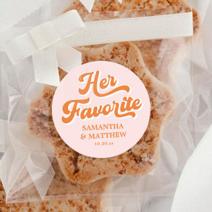 Her Favourite Retro Disco Wedding Candy Favour Classic Round Sticker