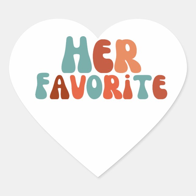 Her Favourite Retro Groovy Colourful Wedding Favou Heart Sticker (Front)