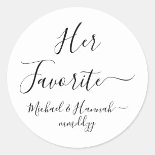 Her Favourite Wedding Favour Candy To go Treat  Classic Round Sticker