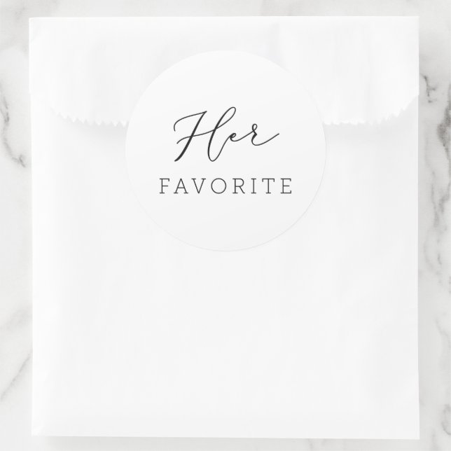 Her Favourite Wedding Favour Script Calligraphy  Classic Round Sticker (Bag)