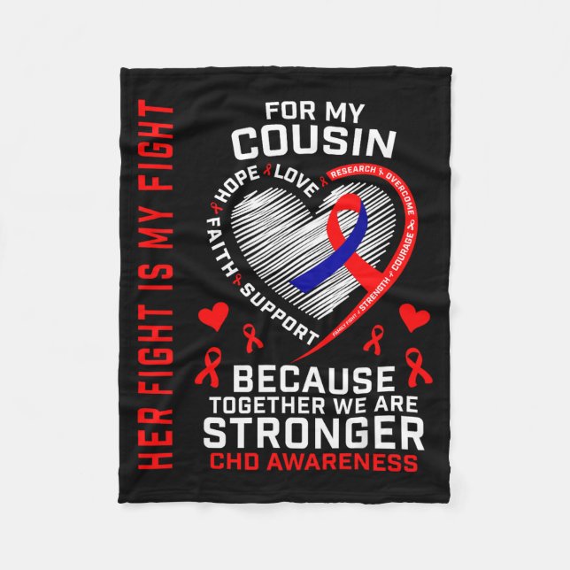 Her Fight Cousin Chd Awareness Heart Disease Graph Fleece Blanket (Front)