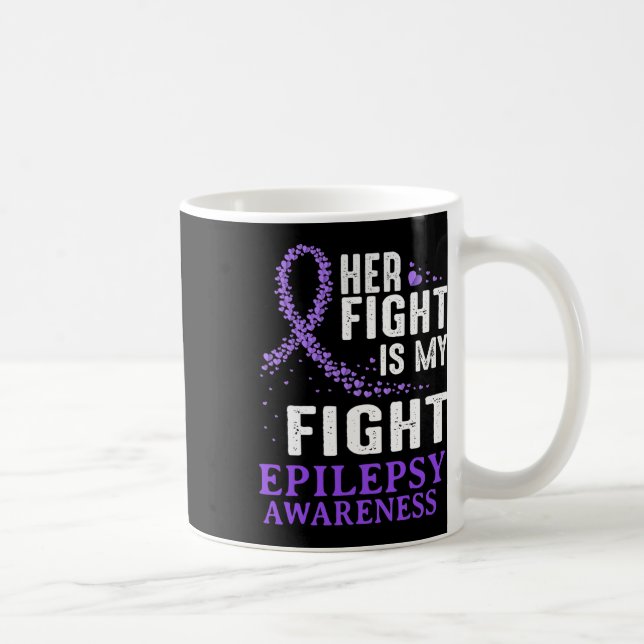 Her Fight Epilepsy Awareness Purple Ribbon Epilept Coffee Mug (Right)