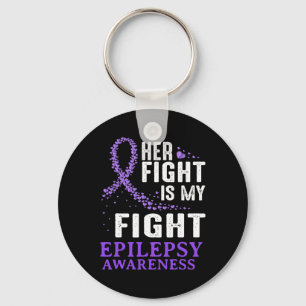 Her Fight Epilepsy Awareness Purple Ribbon Epilept Key Ring