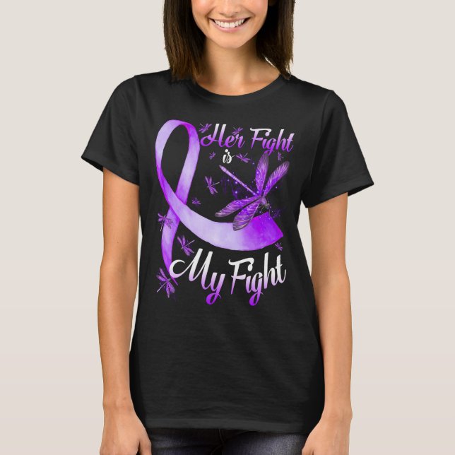 Her Fight Is My Fight Dragonfly Alzheimer's T-Shirt (Front)
