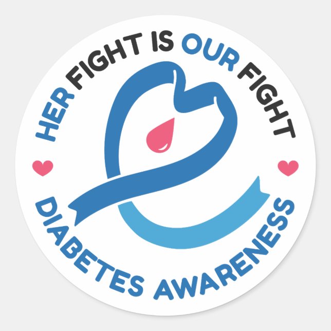 Her Fight Is Our Fight – Diabetes Awareness Classic Round Sticker (Front)