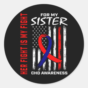 Her Fight Sister Chd Awareness American Flag Graph Classic Round Sticker