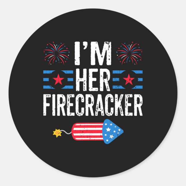 Her Firecracker 4th Of July Fireworks Matching Cou Classic Round Sticker (Front)