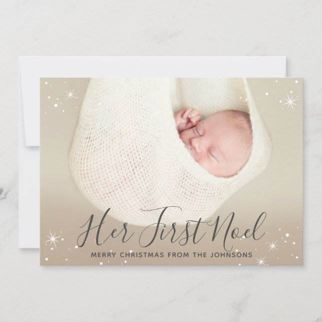 Her First Noel Baby's First Christmas Photo Holiday Card (Front)