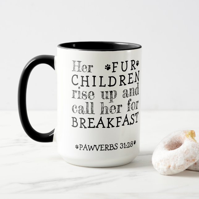 Her Fur Children Rise Up Pawverbs 31:28 Canvas Mug (With Donut)