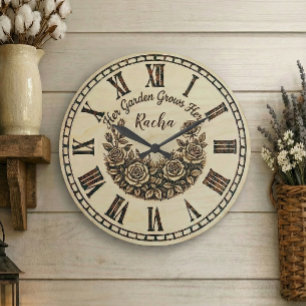 Her Garden Grows Here   Custom Name wall clock 