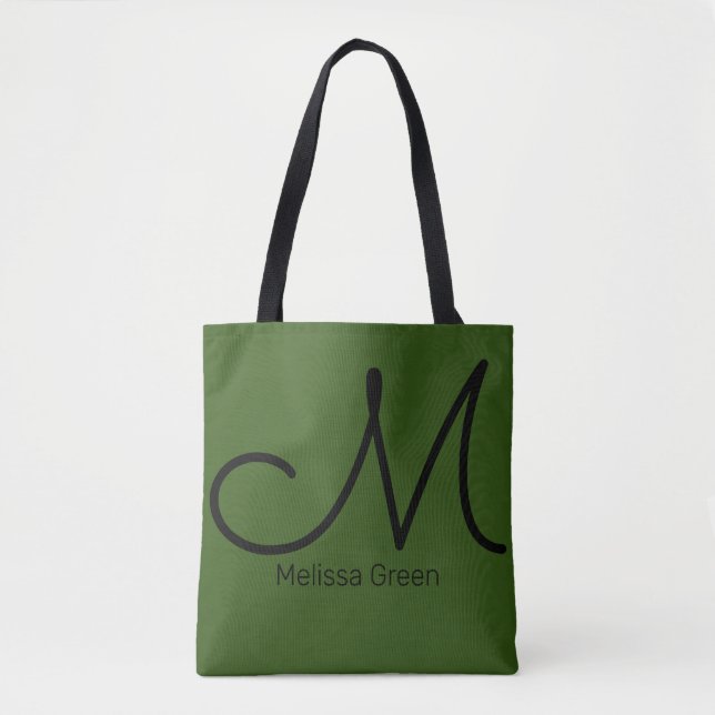 her green tote bag with name & initial (Front)
