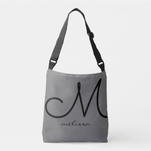 her grey tote bag with name & initial