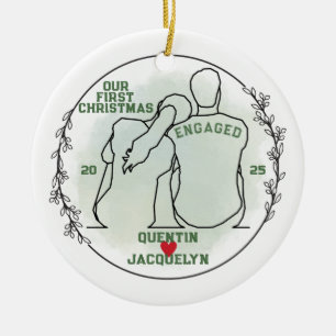 Her Head on His Shoulder - First Christmas Engaged Ceramic Ornament