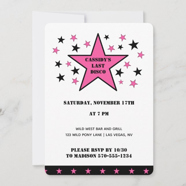 Her Last Disco Cowgirl Bachelorette Party Invitation (Front)