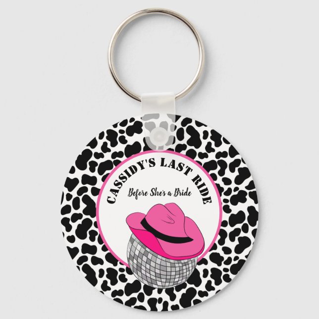 Her Last Ride Disco Cowgirl Bachelorette Party Key Ring (Front)