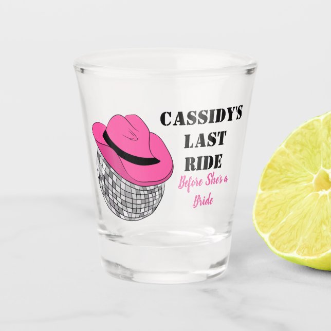 Her Last Ride Disco Cowgirl Bachelorette Party Shot Glass (Front)