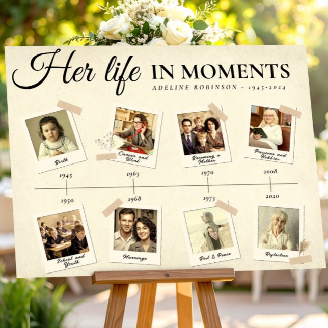 Her Life in Moments Funeral Photo Memory Timeline Poster (Creator Uploaded)