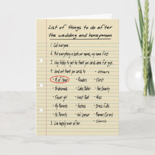 HER LIST - Maid or Matron of Honour - FUNNY Thank You Card