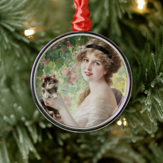 Her Little Kitten by Emile Vernon Metal Ornament (Tree)