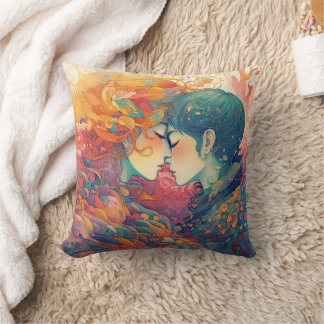 Her Love, Her Way | Lesbian Kiss Art Deco Style Cushion