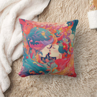 Her Love, Her Way  | Lesbian Kiss Art Deco Style Cushion