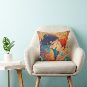 Her Love, Her Way Lesbian Kiss Art Deco Style Cushion