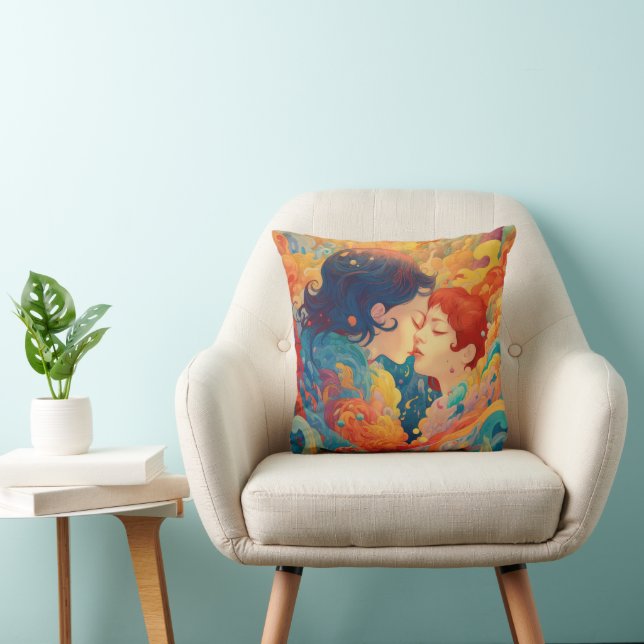 Her Love, Her Way  | Lesbian Kiss Art Deco Style Cushion (Chair)