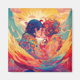Her Love, Her Way Lesbian Kiss Art Deco Style Magnet