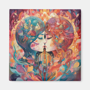 Her Love, Her Way Lesbian Kiss Art Deco Style Magnet