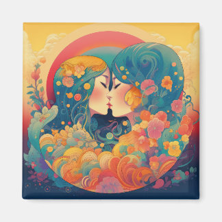Her Love, Her Way  | Lesbian Kiss Art Deco Style Magnet