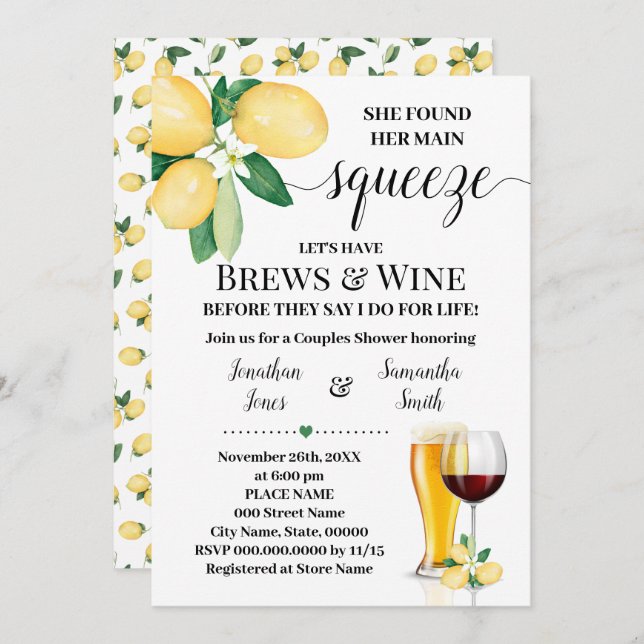 Her Main Squeeze Brews & Wine Bridal Shower Invitation (Front/Back)