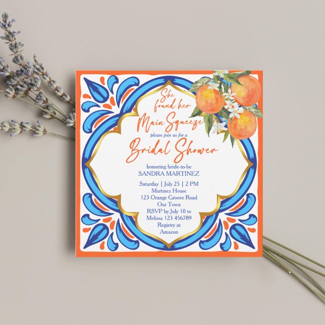 Her Main Squeeze bridal shower orange blue invite (Creator Uploaded)