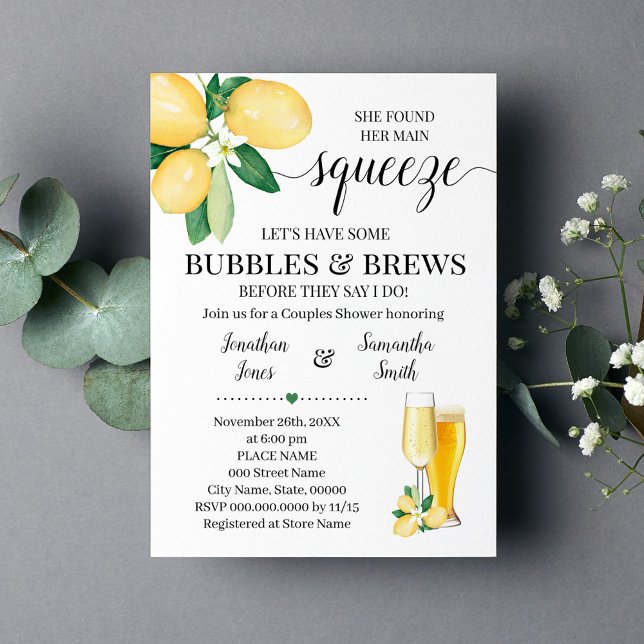 Her main squeeze bubbles & brews bridal shower invitation (Creator Uploaded)